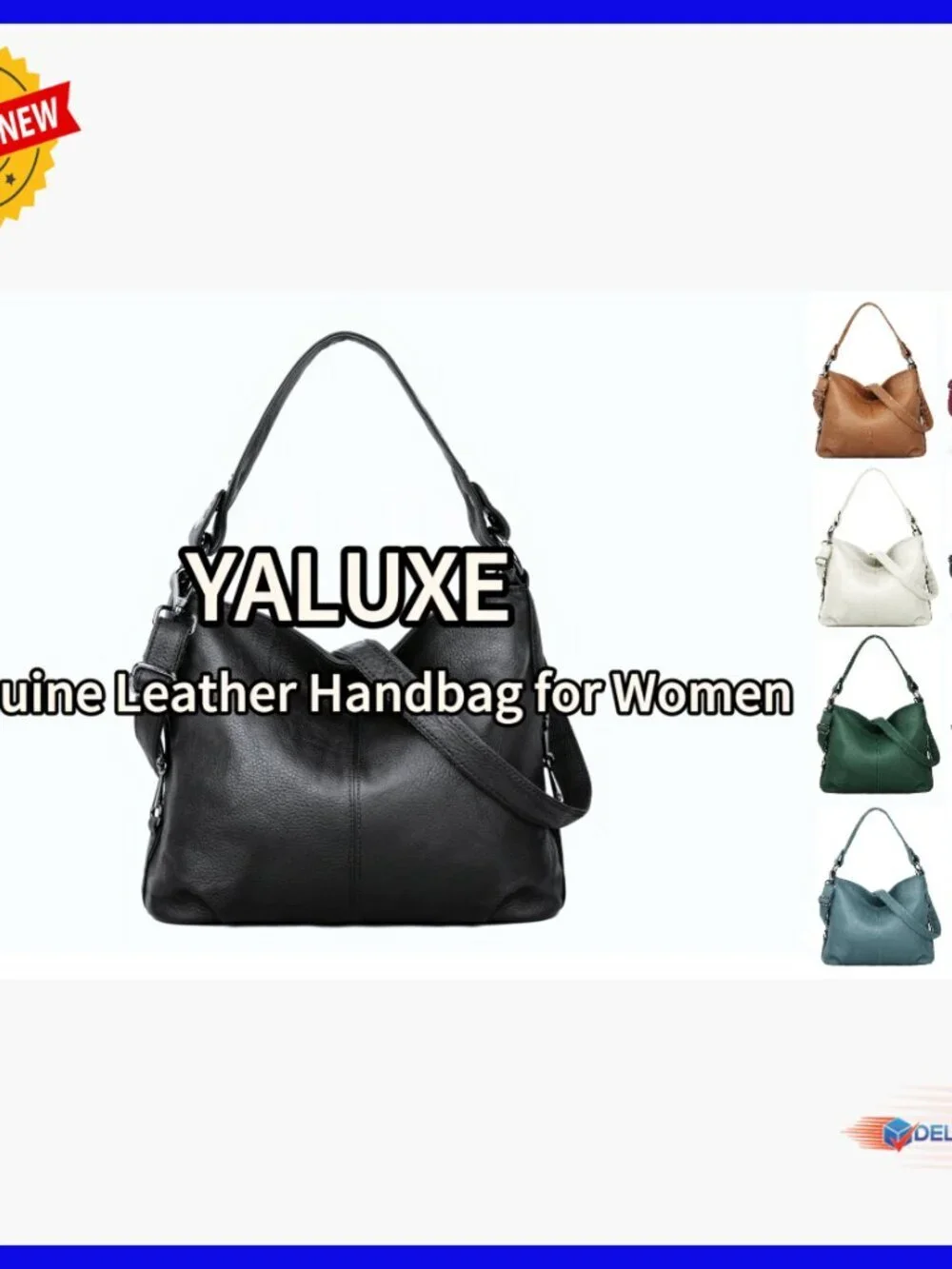Large Genuine Leather Hobo Shoulder Bag with Crossbody Strap